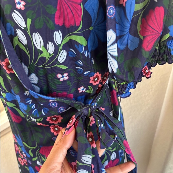 Draper James Blue and Red Puff Sleeve Asymmetrical Sundress - Picture 3 of 14